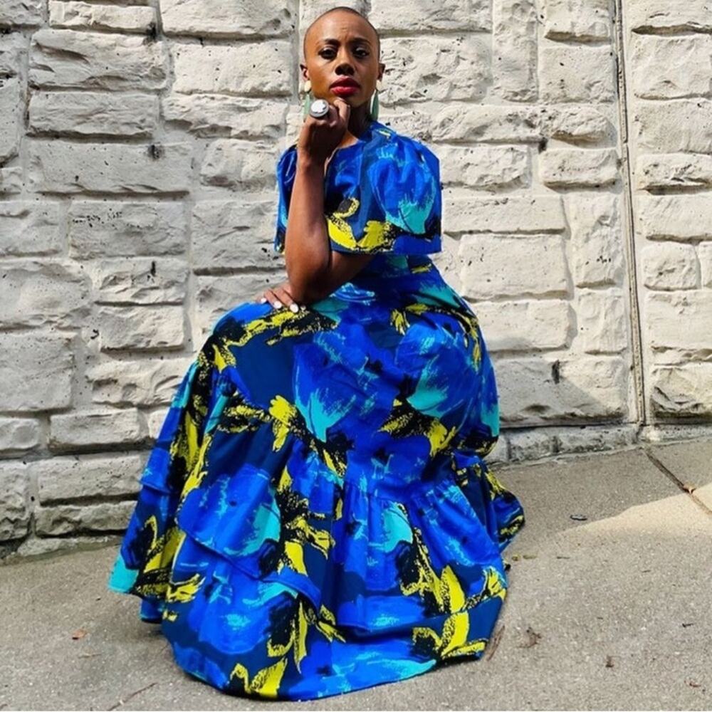 Christopher John Rogers Target Royal Blue and Yellow Floral Tiered Maxi Dress - Picture 3 of 16